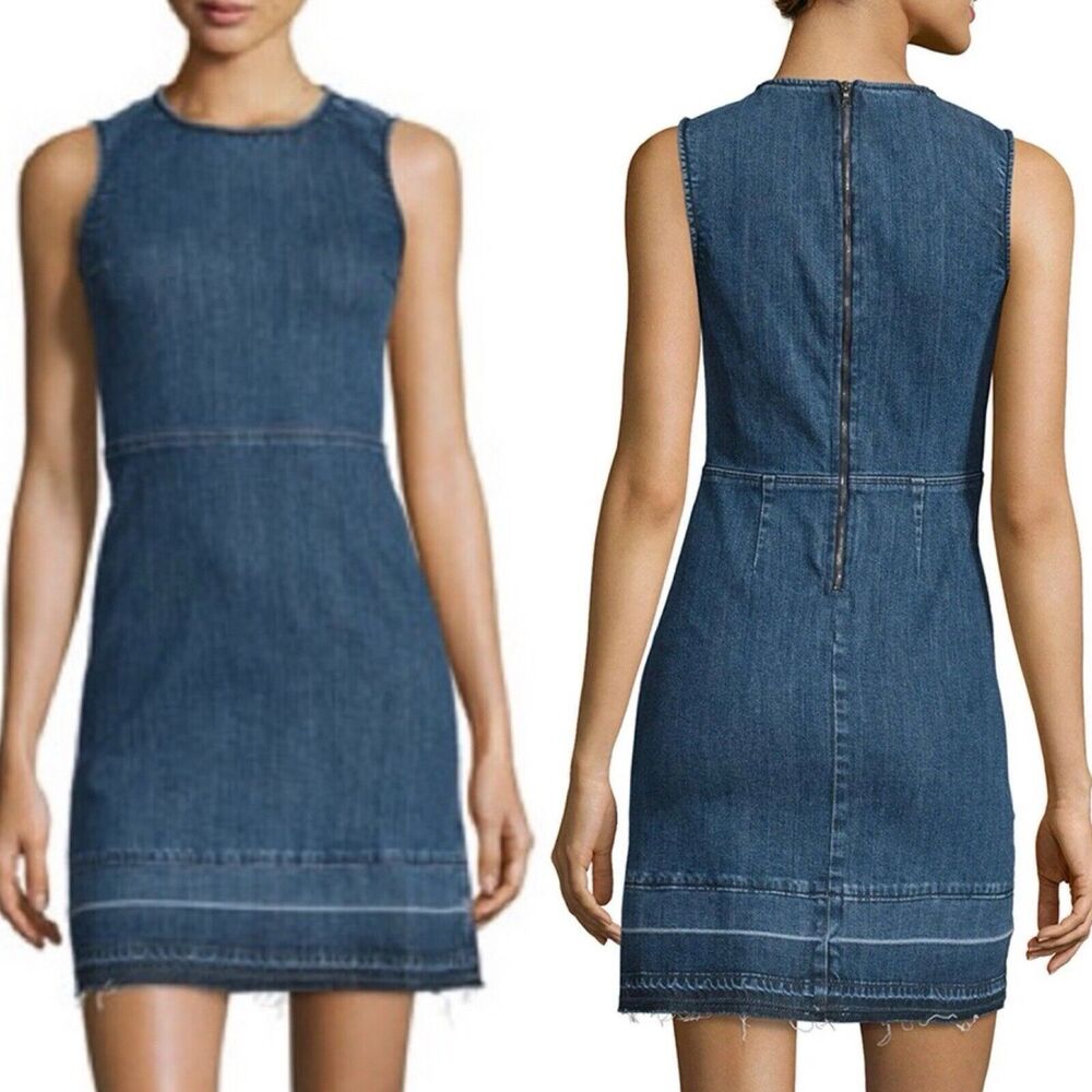 Theory Rained D Denim Mini Dress Crew Neck Sleeveless